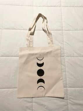 Natural Canvas Moon Phase Tote Bag - Black Print